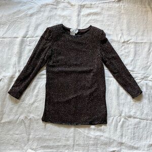 Vintage Fully Beaded Long Sleeve Blouse Top Brown Dark Glam Silk